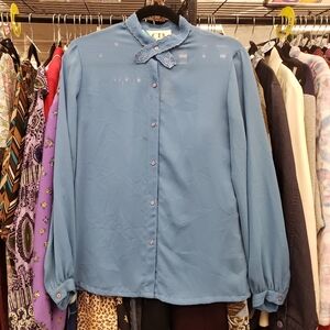 Vintage 1980s Eyelet Collar Blouse Semi-sheer